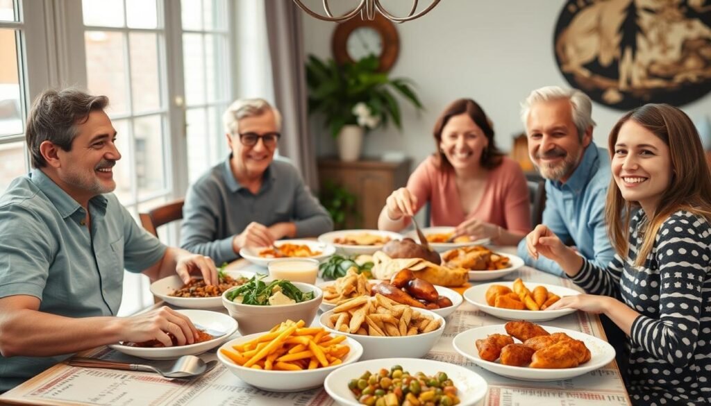 Happy family enjoying gluten free meal prepared in under 30 minutes