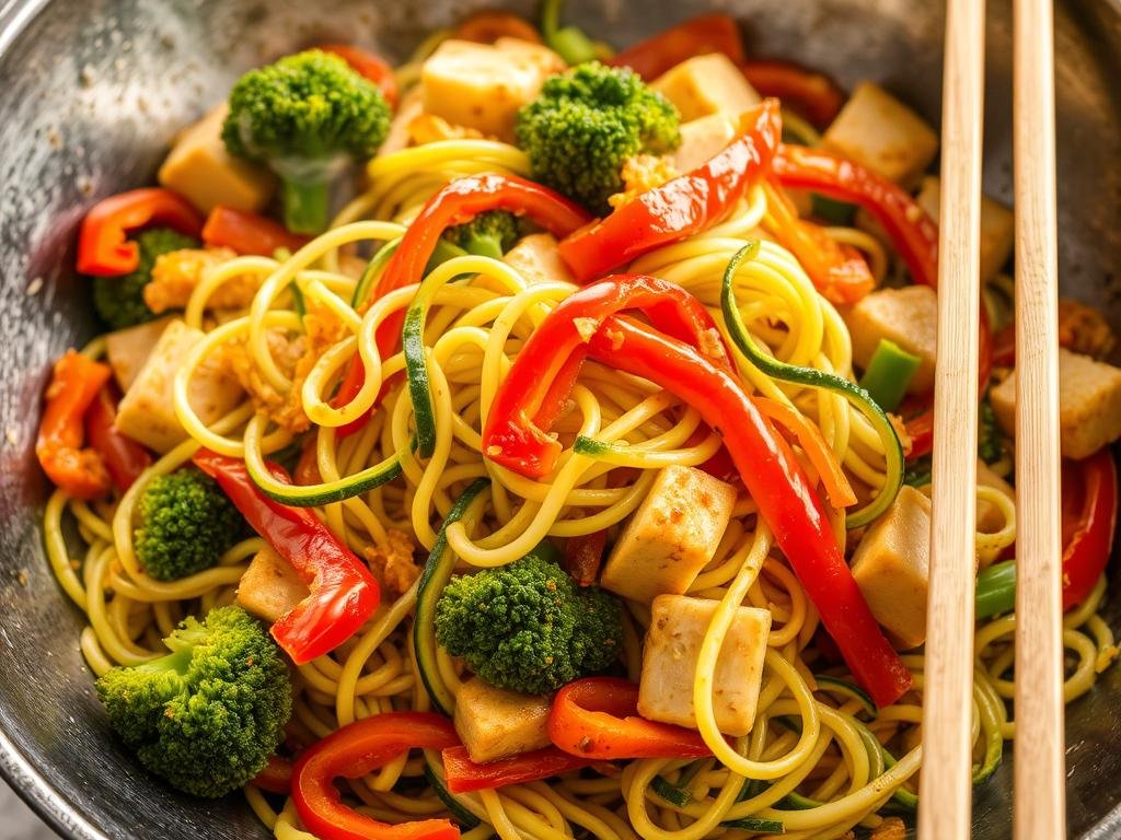 Zucchini Noodle Stir Fry gluten free recipe that takes under 30 minutes to make