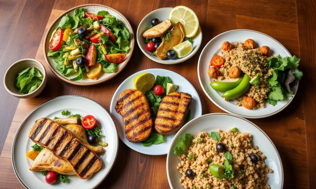 Collection of colorful gluten free meals that can be prepared in under 30 minutes