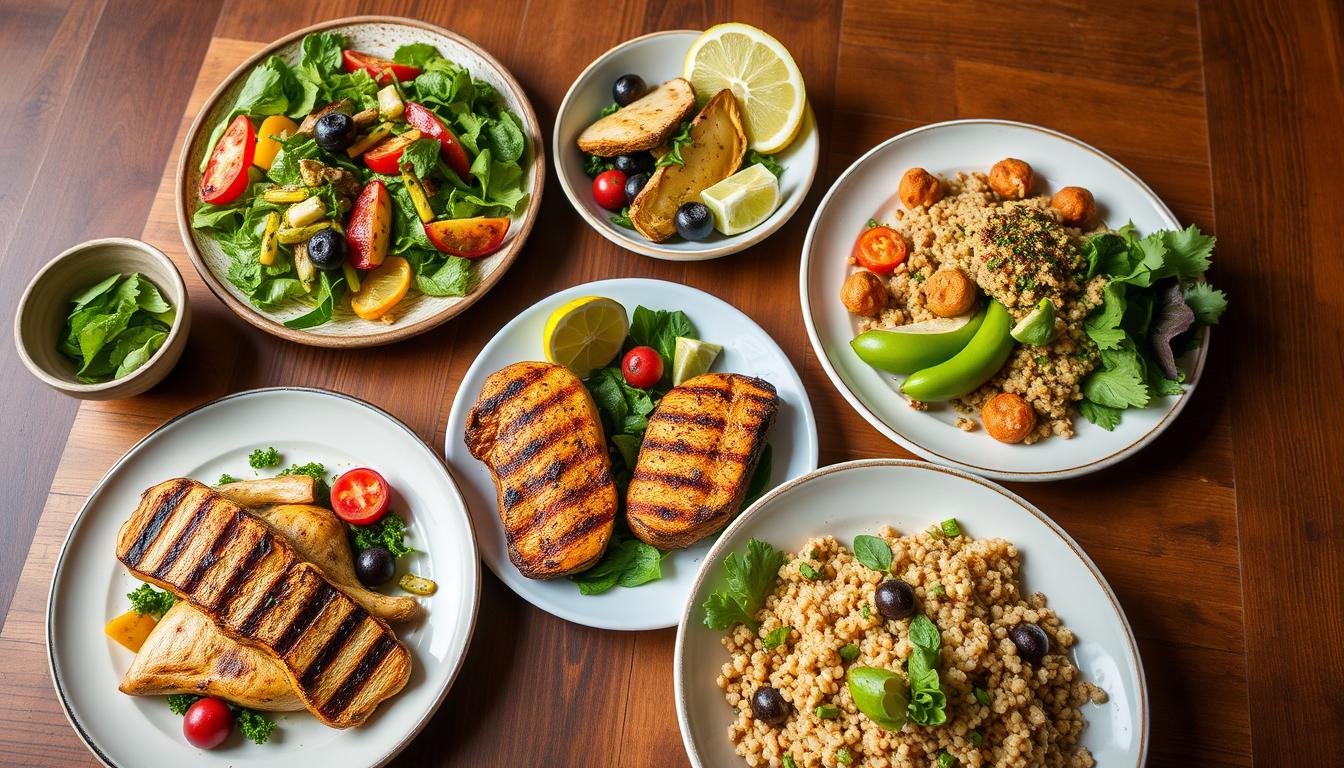 Collection of colourful gluten free meals that can be prepared in under 30 minutes